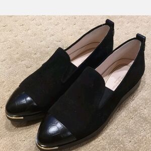 Cole Haan Grand Ambition Suede & Leather w Gold Trim Slip Ons Size 9.5B